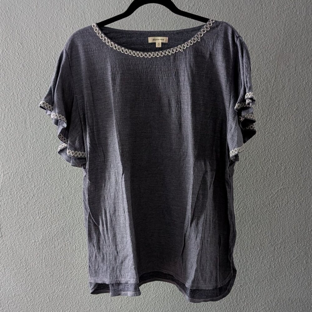 Max Studio Blue Ruffle Sleeve Blouse Sz XL
